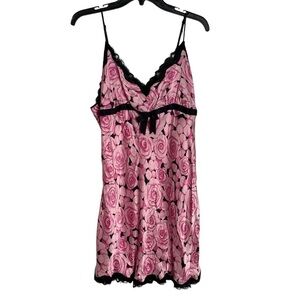 Nick & Nora Silk Pink Rose Baby Doll Chemise Night Gown